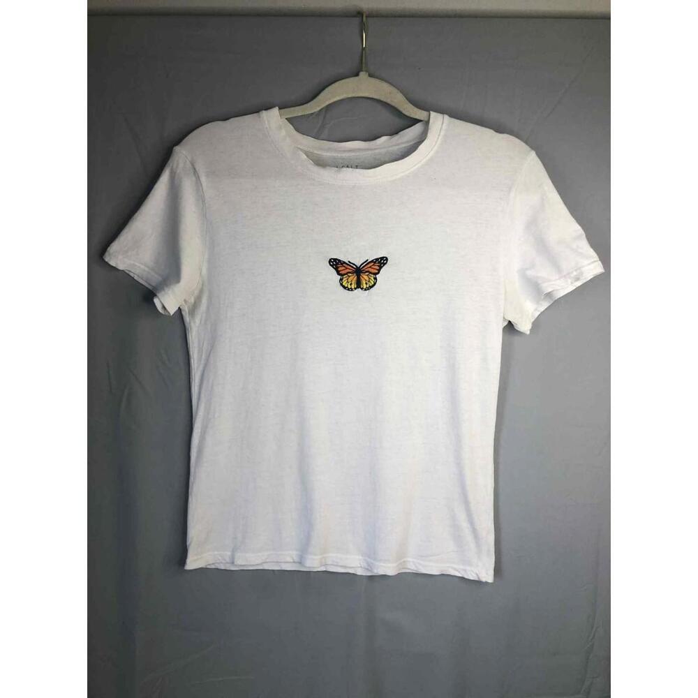 J. Galt Brandy Melville White Butterfly Baby Tee Short Sleeve T-Shirt One Size